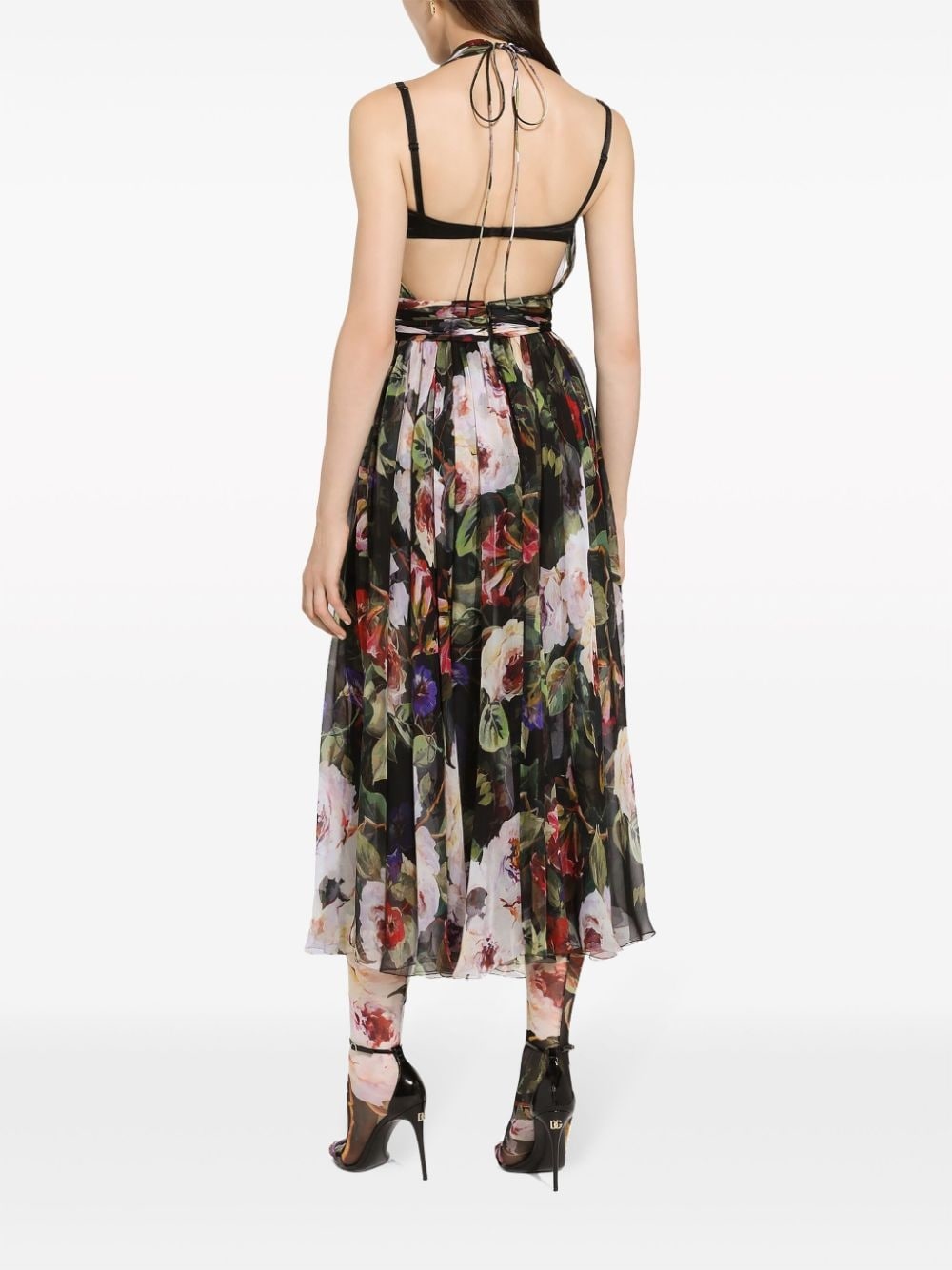 floral-print silk midi dress - 4