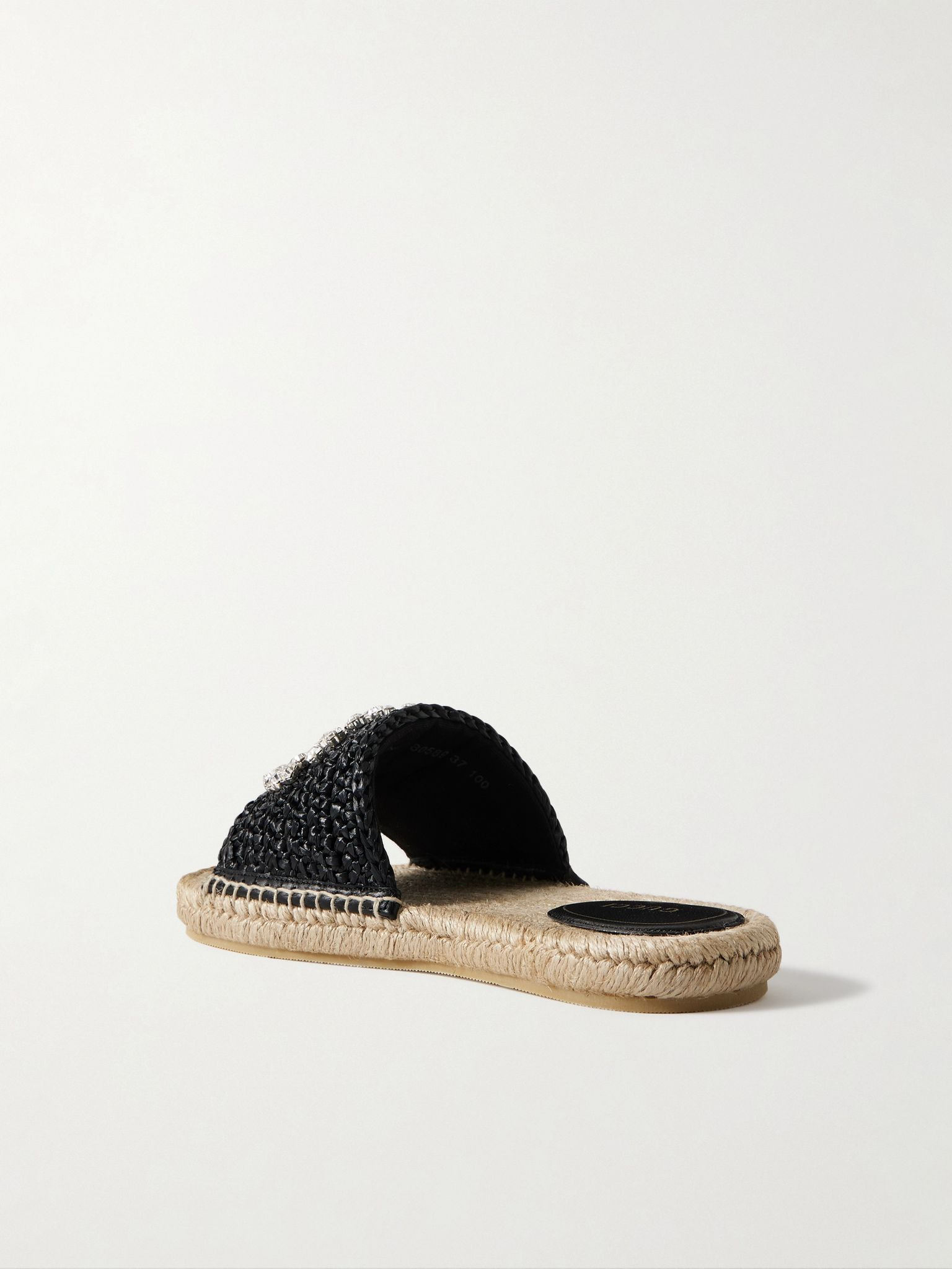 Cora crystal-embellished raffia espadrille sandals Black - 3