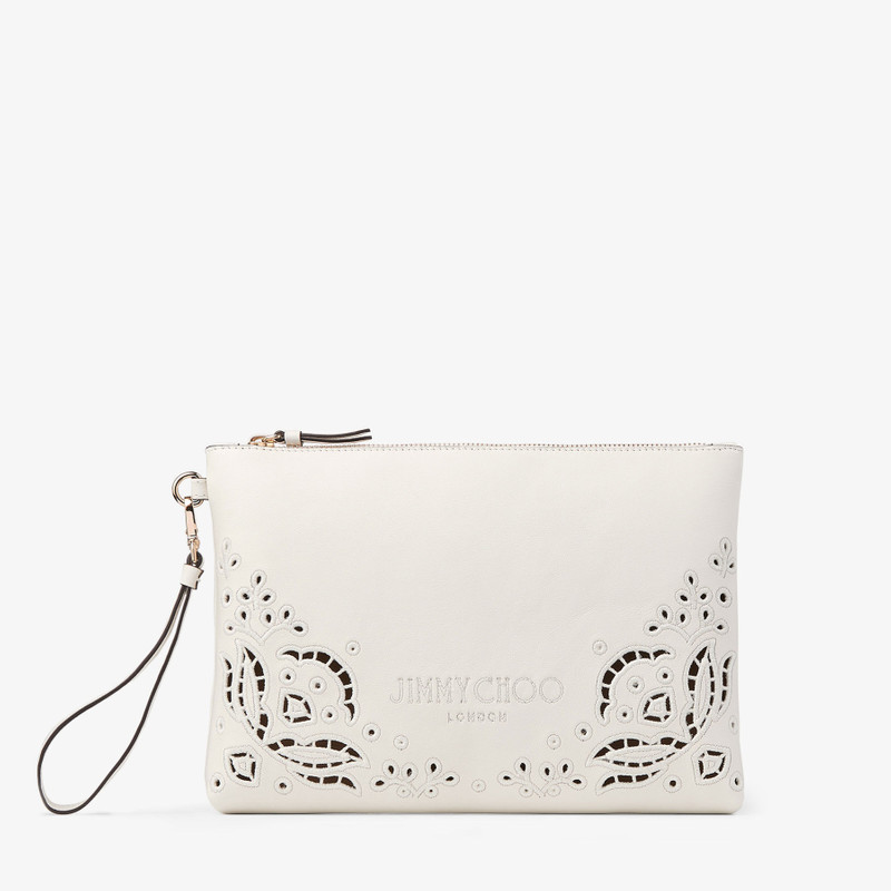 Zipped Flat Pouch
Latte Leather Pouch with Sangallo Embroidery 1