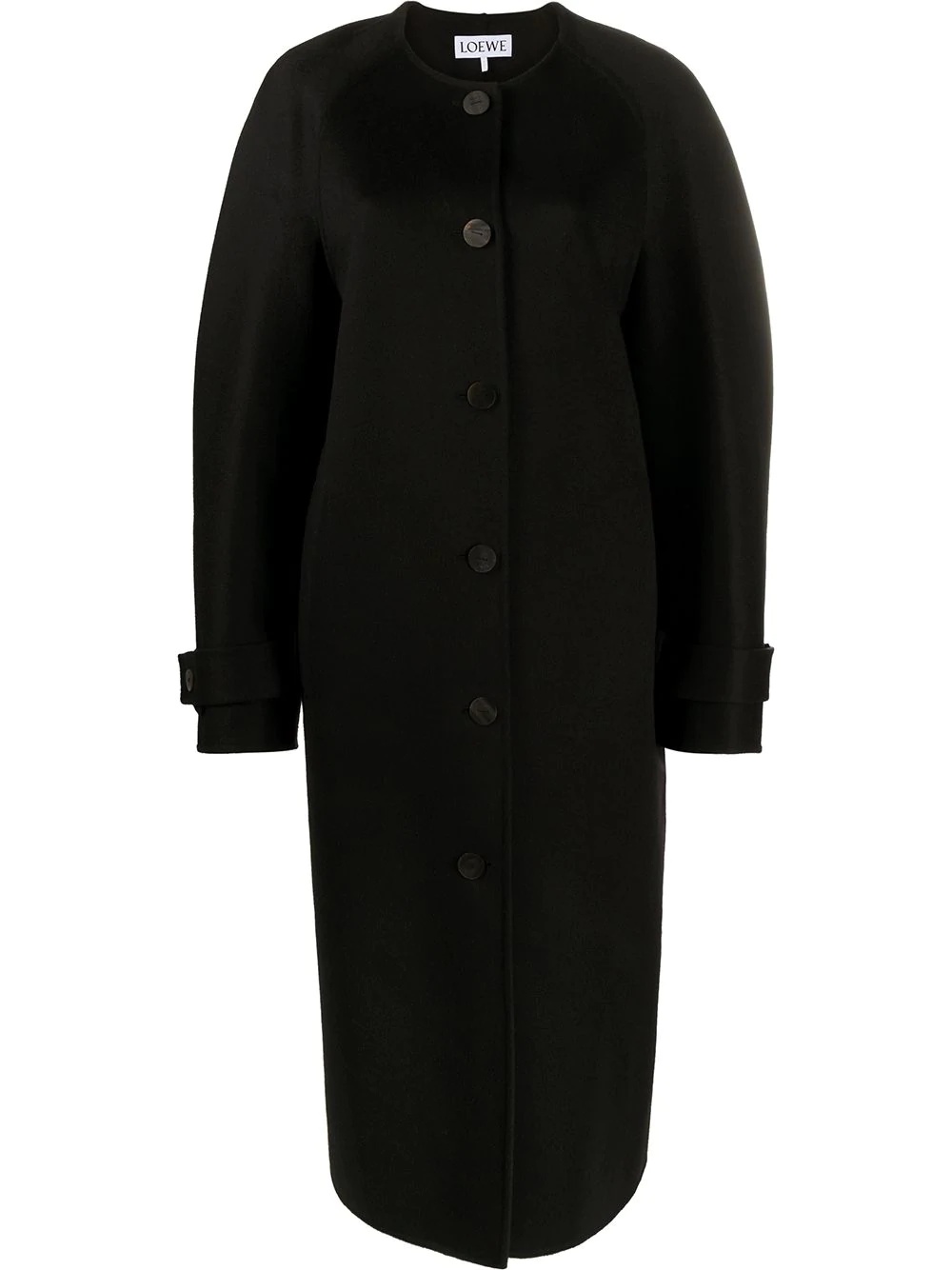 cape-detail collarless wool coat - 1