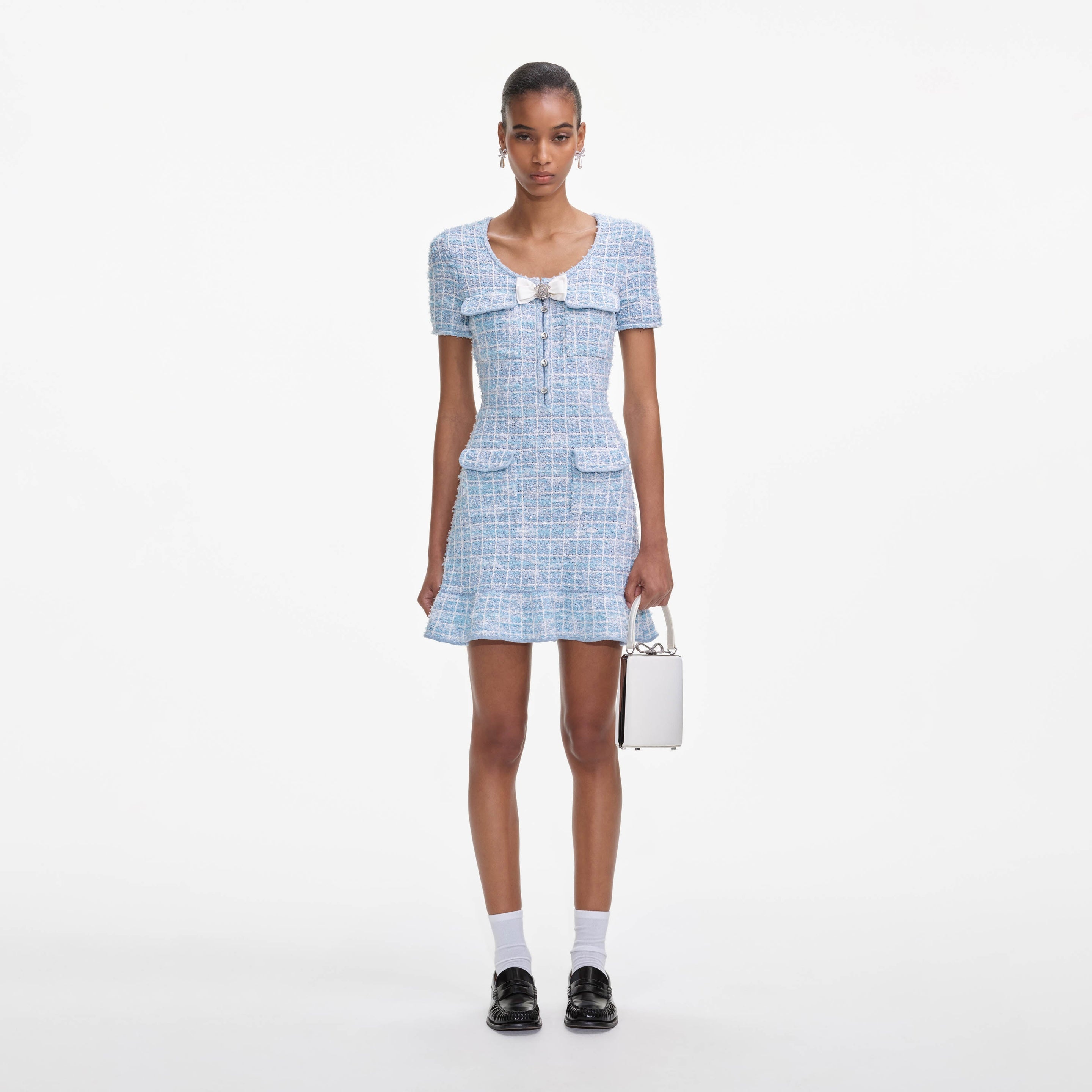 self-portrait Blue Check Knit Mini Dress | REVERSIBLE