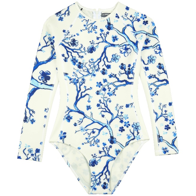 Women Rashguard Long Sleeves One-piece Swimsuit Cherry Blossom - 1