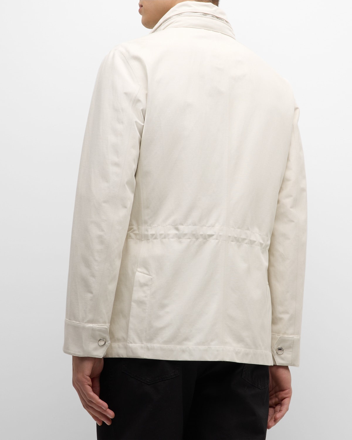Men's Linen-Silk Concealed Zip Safari Jacket - 5