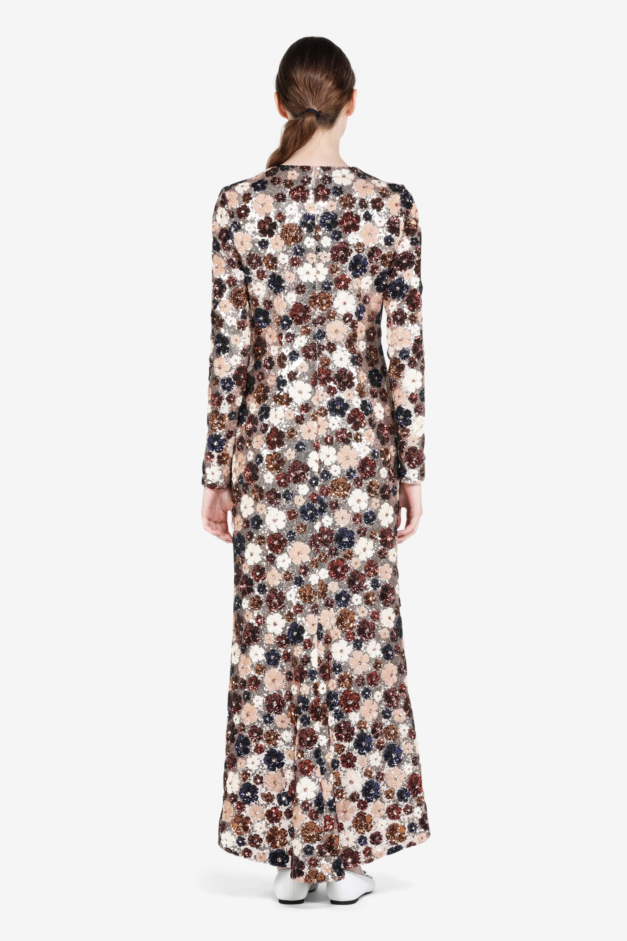 FLORAL-EMBELLISHED SEQUIN LONG DRESS - 2