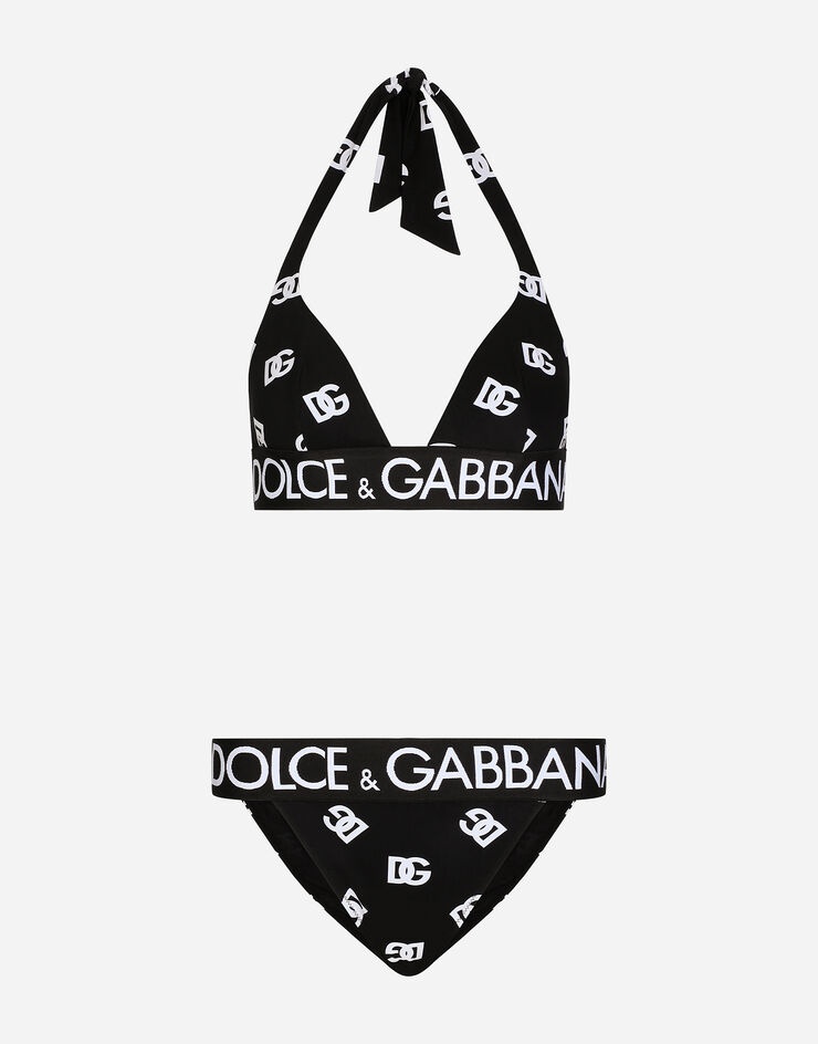 Triangle bikini with all-over DG logo print - 1