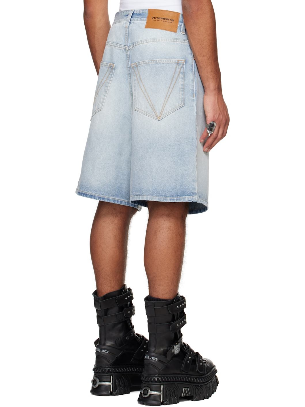 Blue Button-Fly Denim Shorts - 3