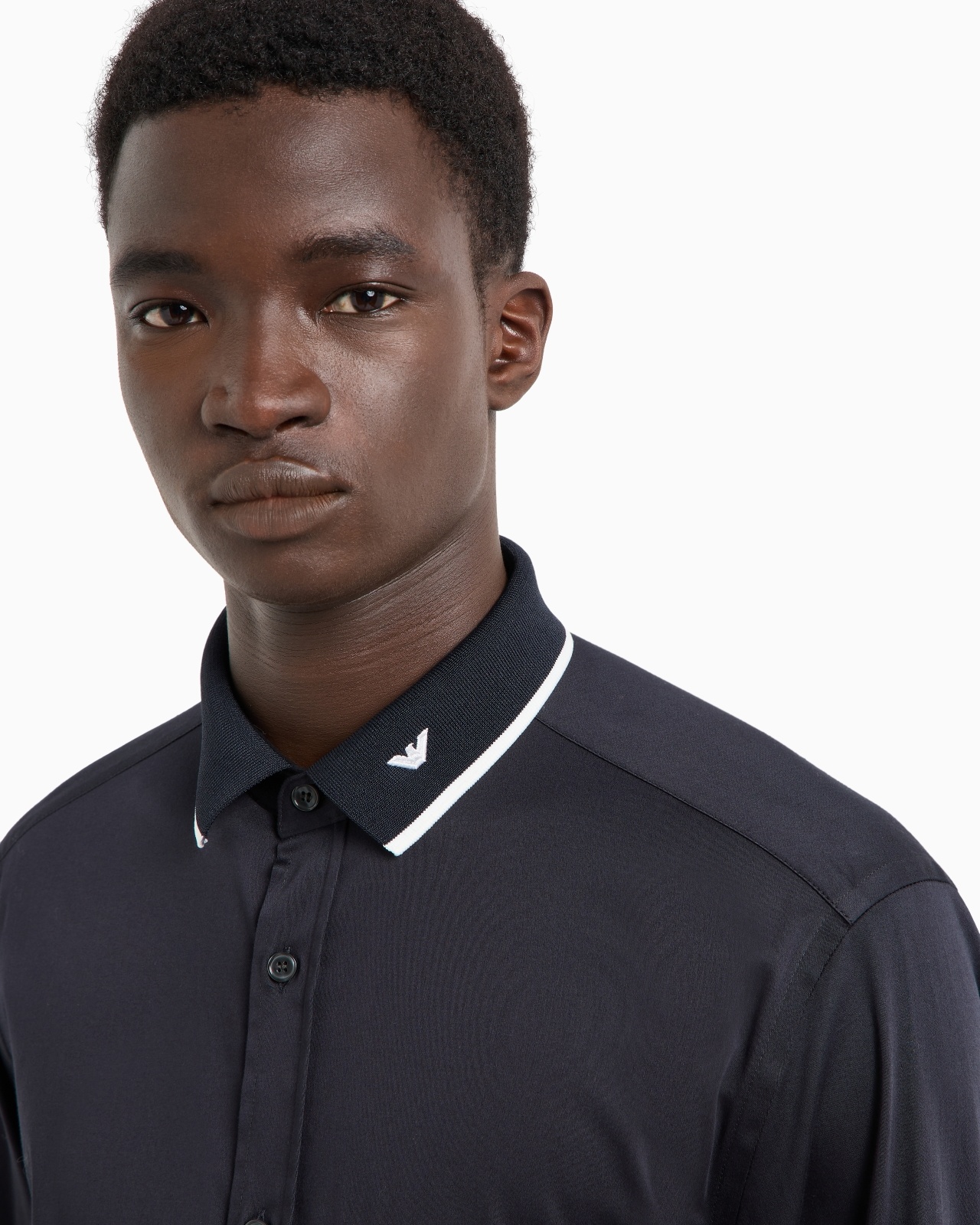 SATIN SHIRT WITH CONTRASTING RIBBED COLLAR - 5