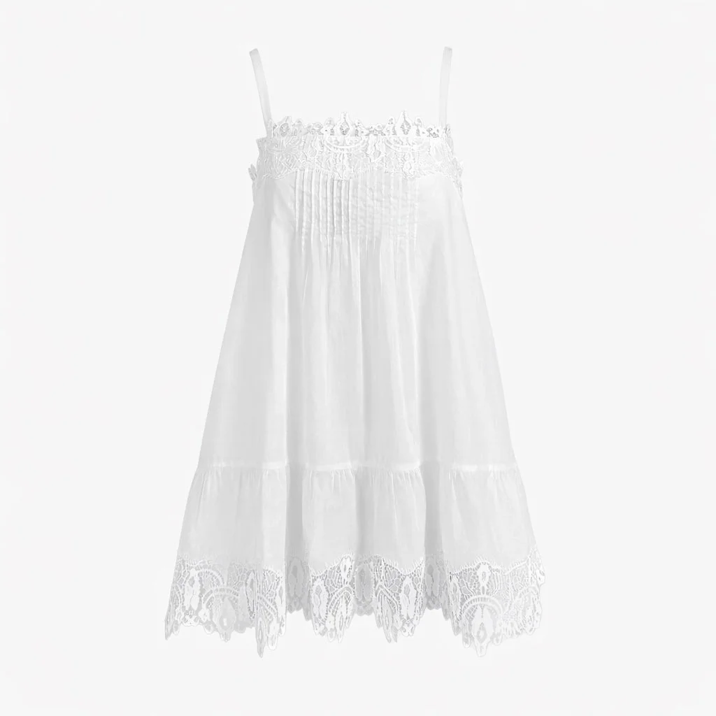 The Bexley Dress - White Voile with Lace Trim - 1