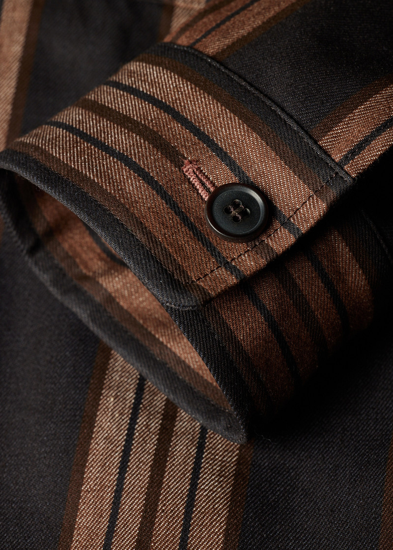 Brown Stripe Cotton Double-Pocket Overshirt 8