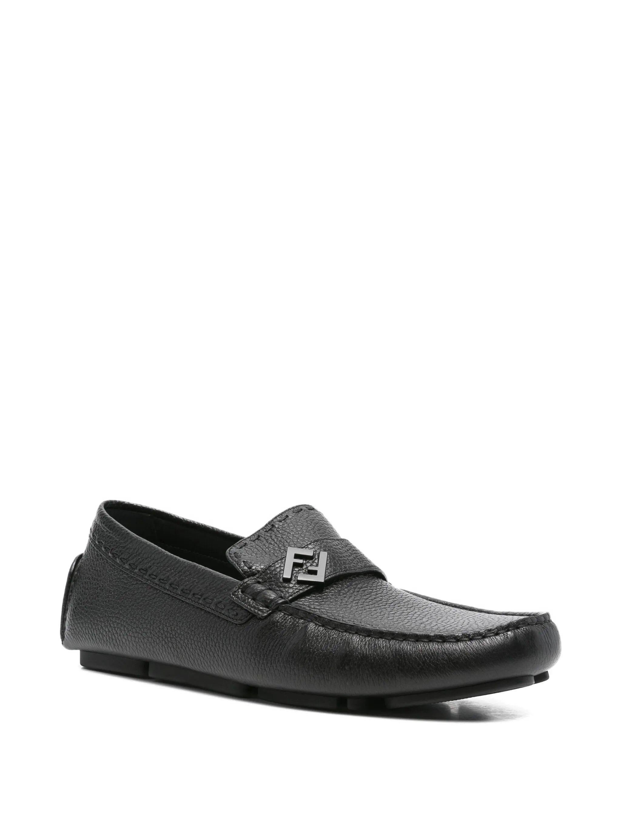 Fendi Leather Logo-plaque Loafers - 3