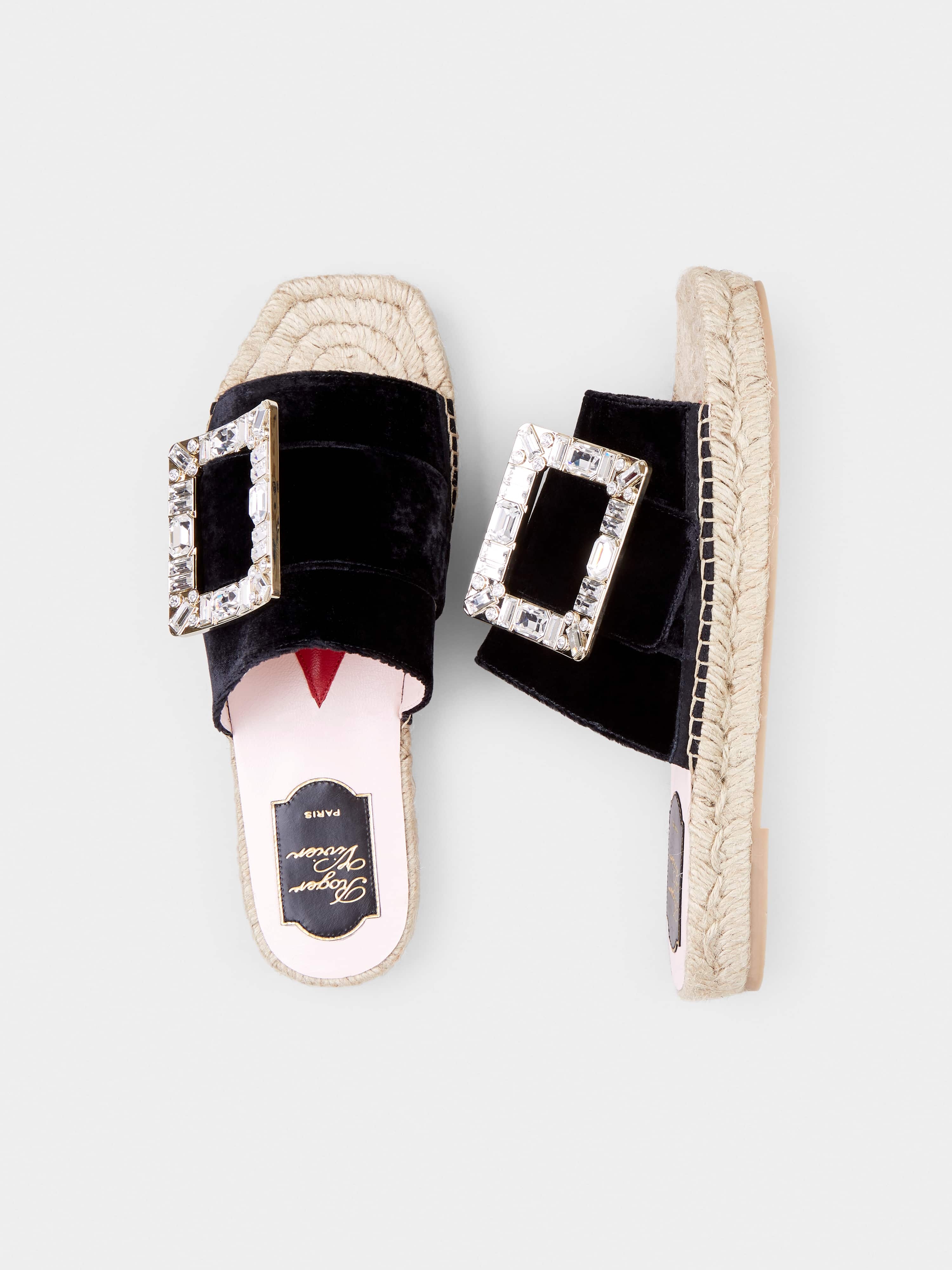 Strass Buckle Espadrille Mules in Velvet - 4