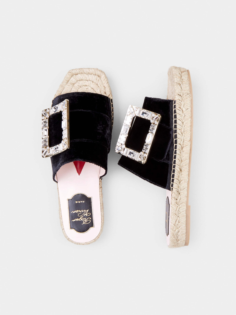 Strass Buckle Espadrille Mules in Velvet 4