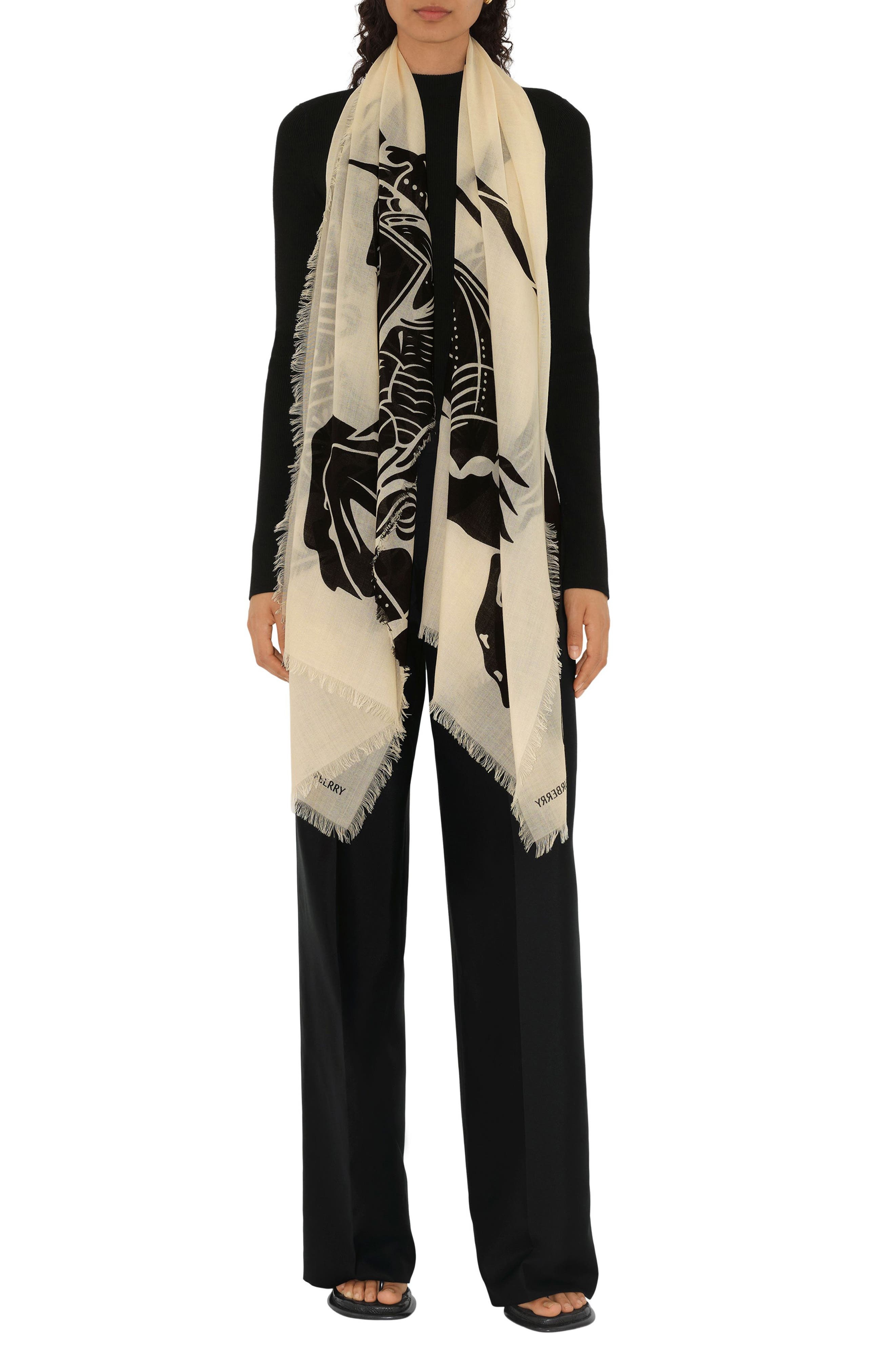 burberry Equestrian Knight Wool Fringe Scarf in Calico at Nordstrom - 2