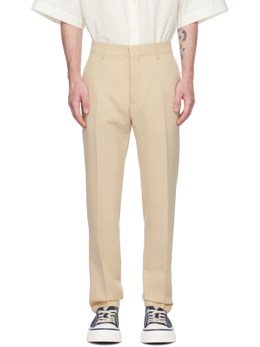 Beige Cigarette Fit Trousers - 1