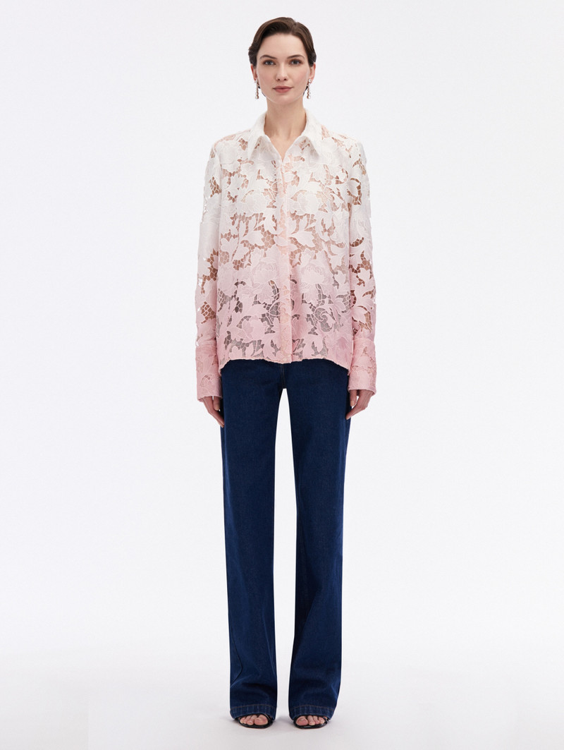 Oscar de la Renta OMBRE PEONY GUIPURE BLOUSE outlook