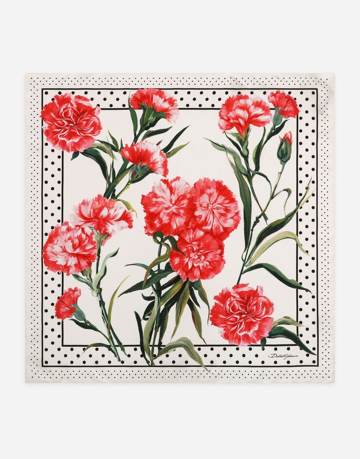 Carnation-print twill scarf (70 x 70) - 1