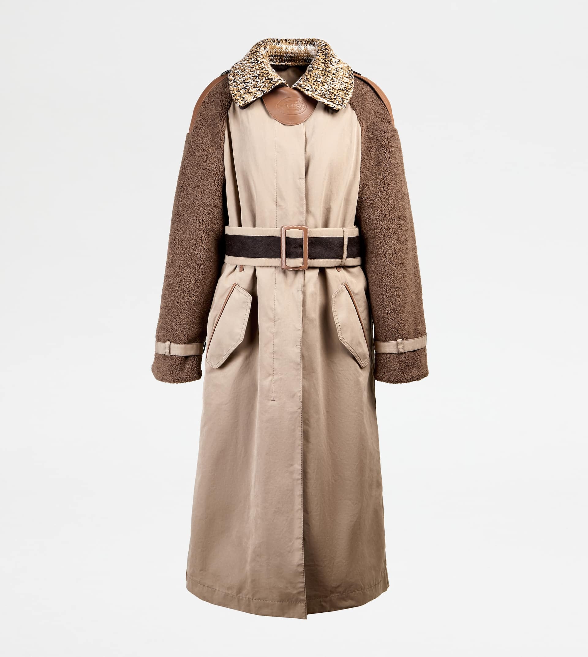 TRENCH COAT WITH LEATHER INSERTS - GREY - 1