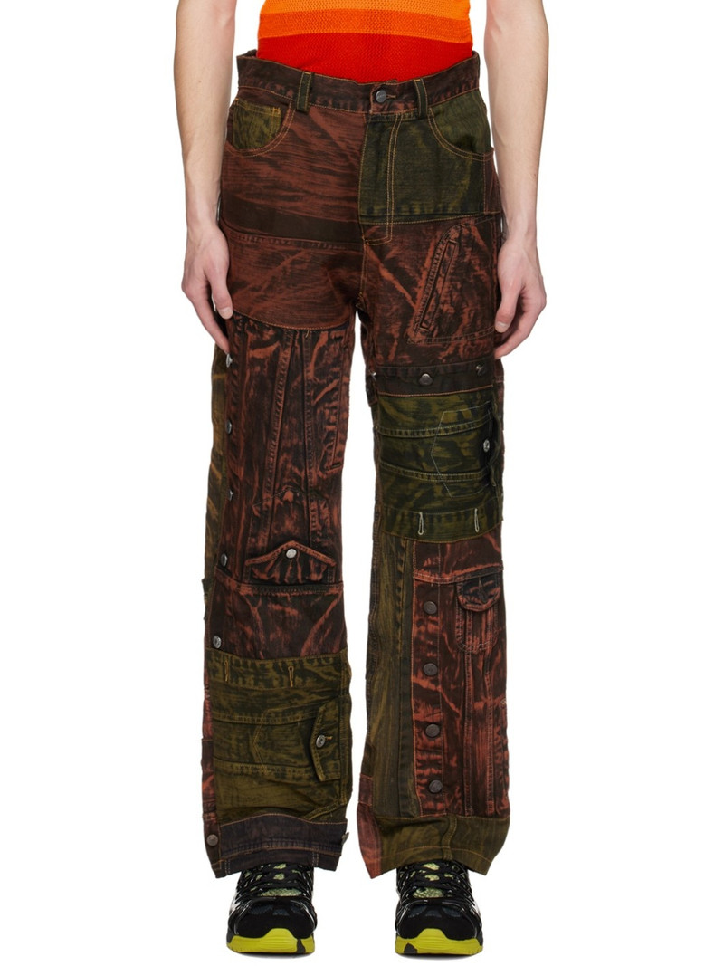 Orange & Green Paneled Jeans 1