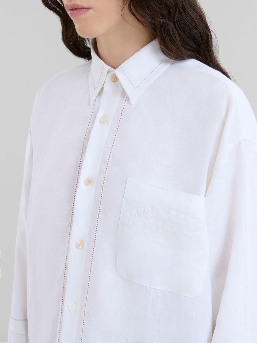 WHITE LINEN SHIRT WITH OPENWORK EMBROIDERY - 4