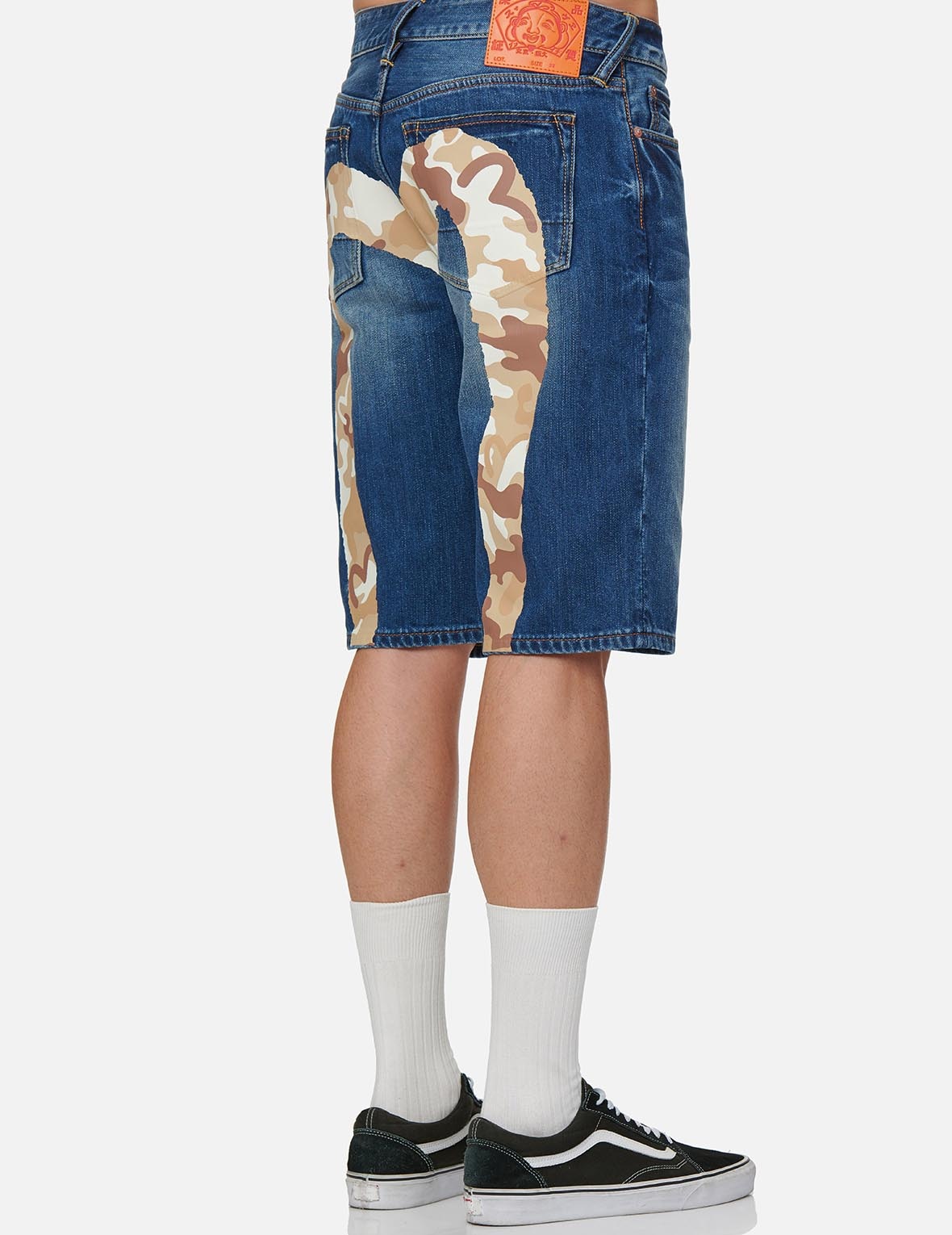 CAMOUFLAGE BRUSHSTROKE DAICOCK DENIM SHORTS - 7