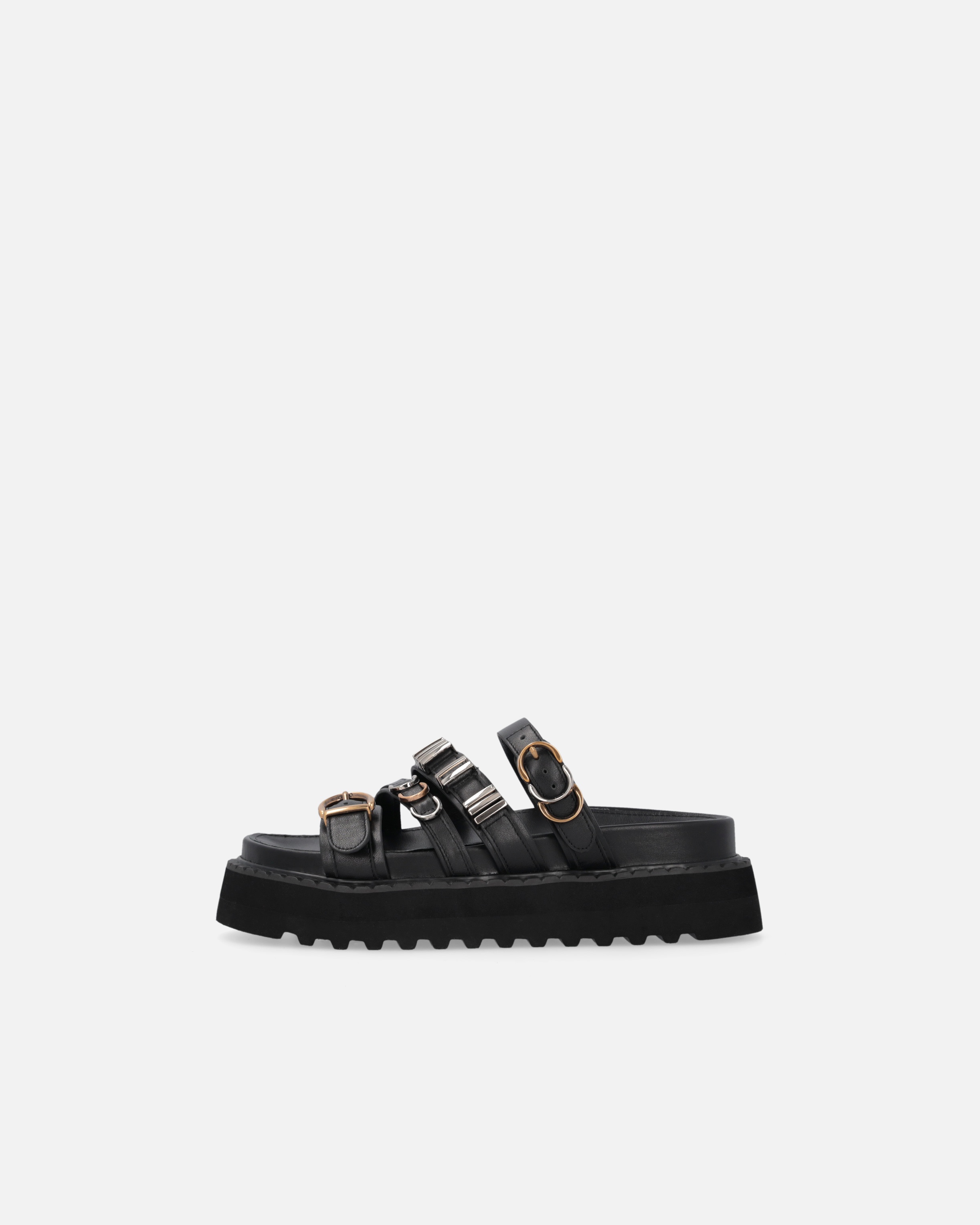 LEATHER SLIPPERS WITH WEDGE AND STRAPS - 5