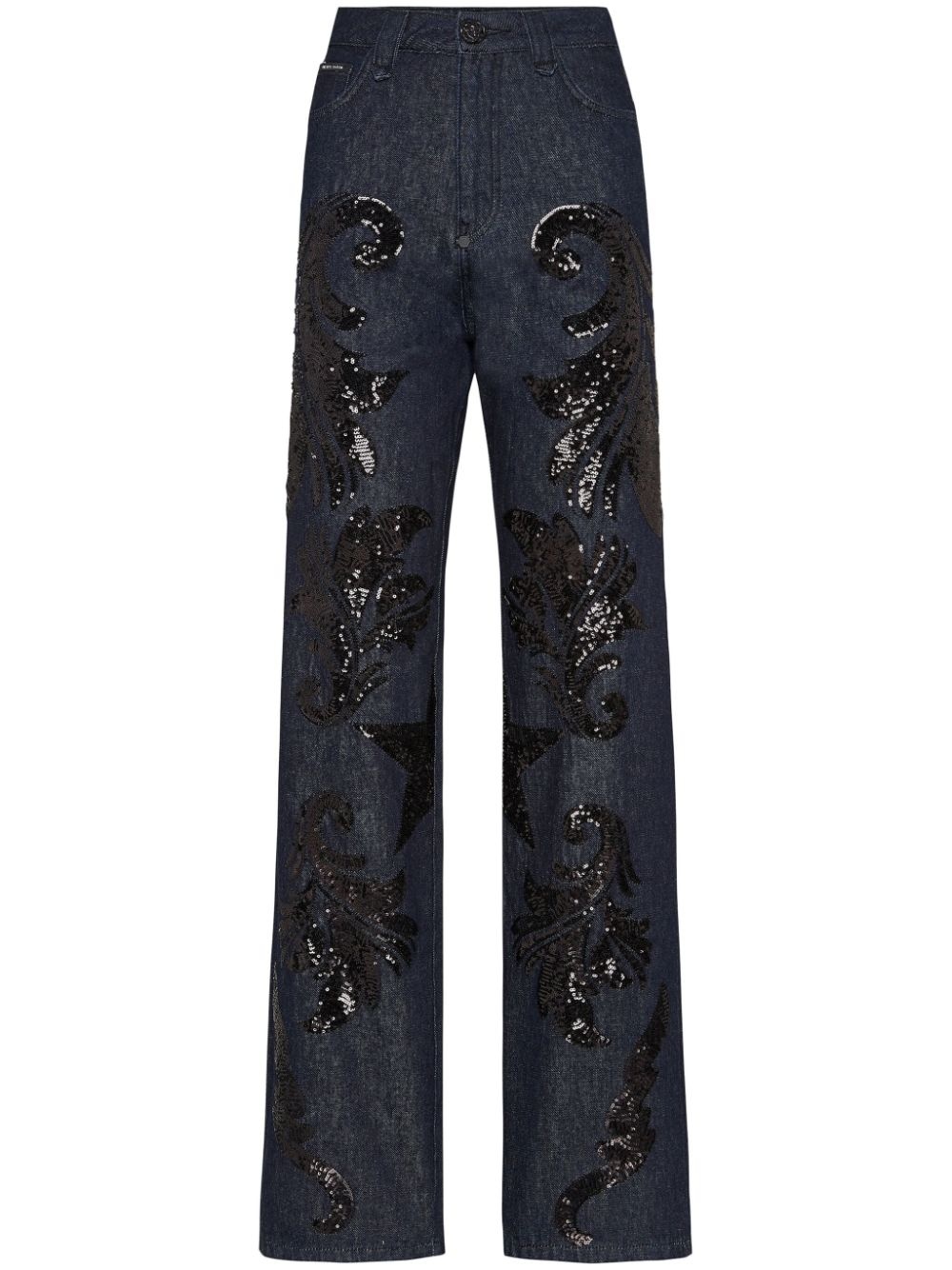 sequin-embellished high-rise wide-leg jeans - 1