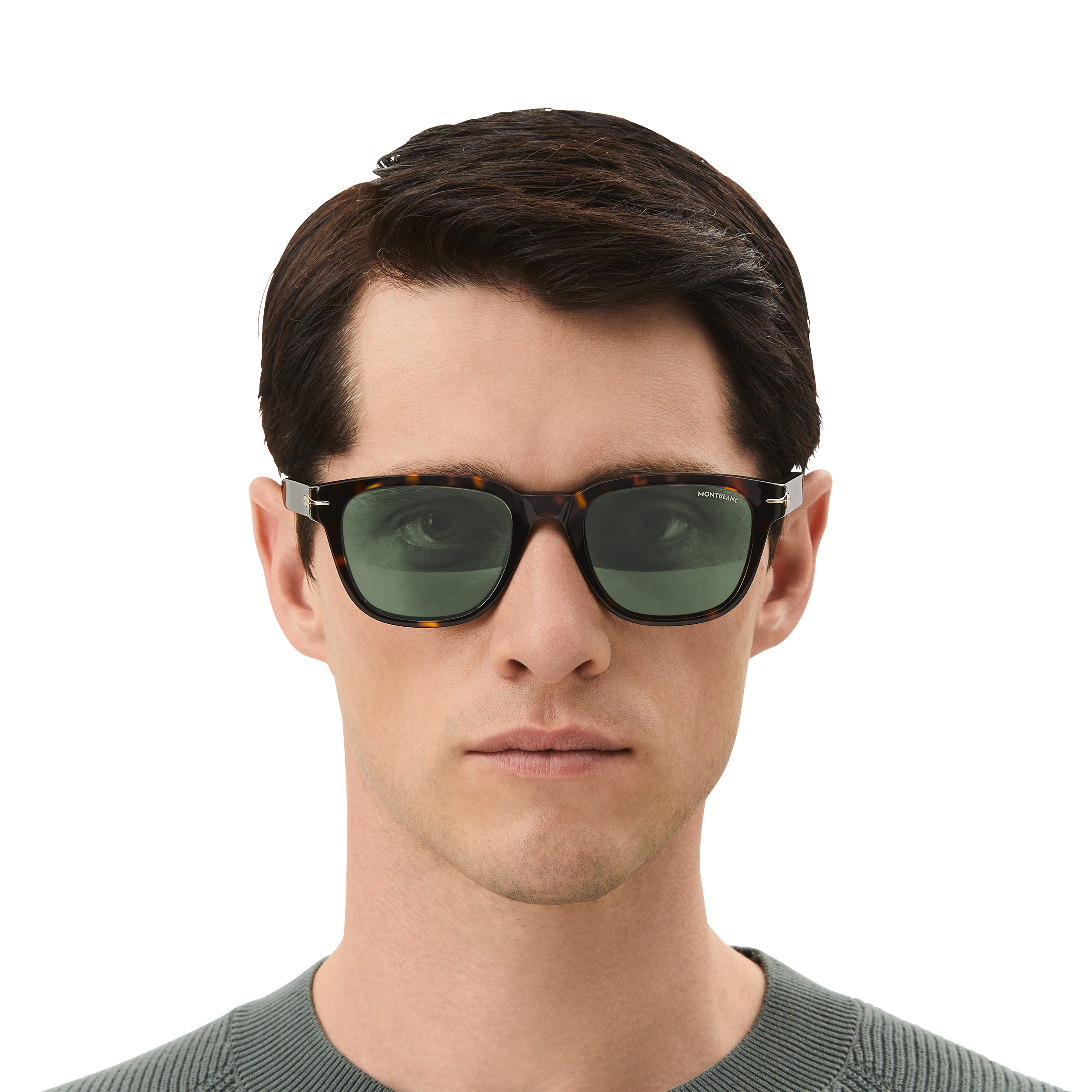 Squared Sunglasses with Havana-Colored Acetate Frame (S) - 4