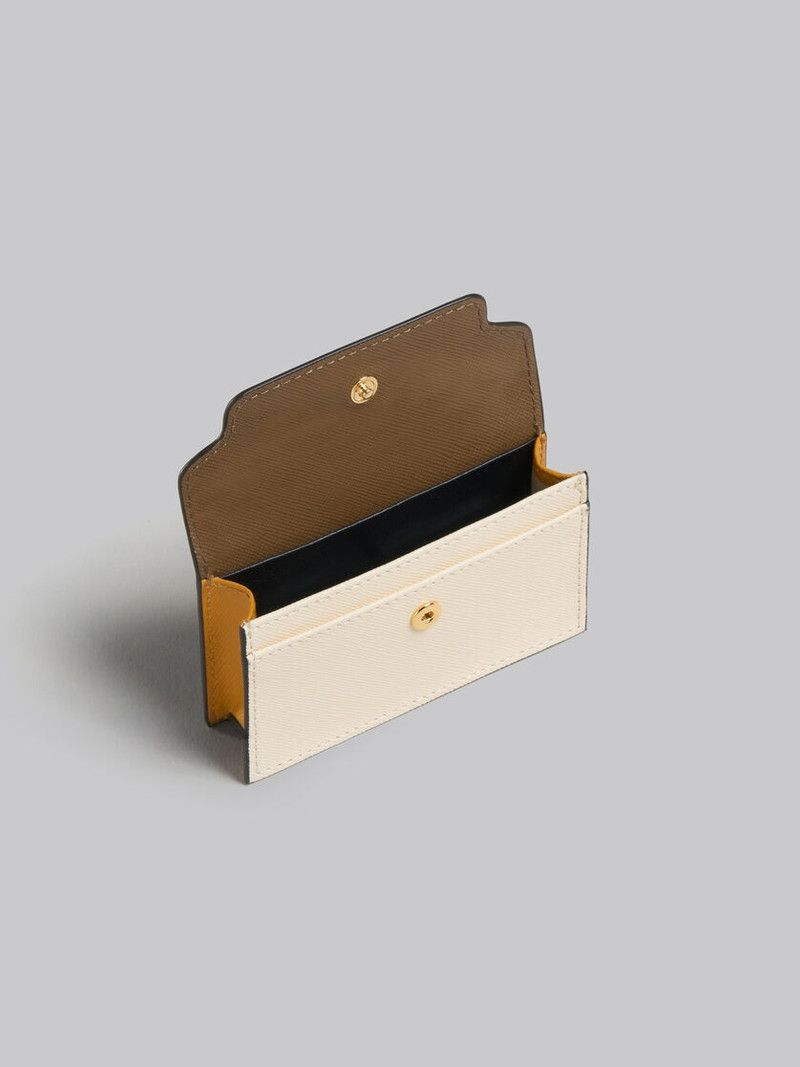 BROWN WHITE AND ORANGE SAFFIANO LEATHER BUSINESS CARD CASE 2