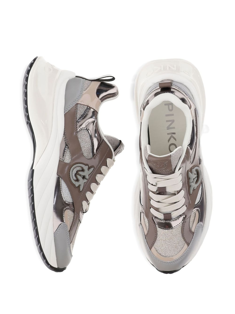 metallic-panel lace-up sneakers - 4
