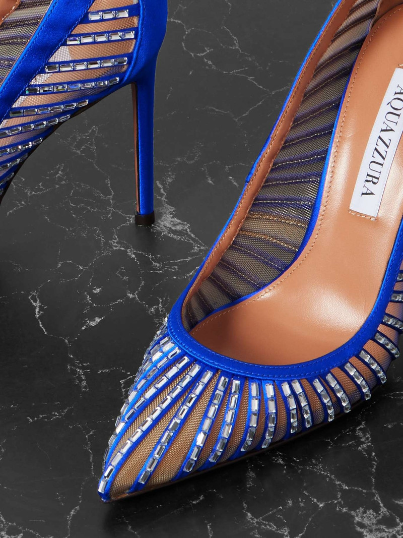 Passions 105 crystal-embellished satin and tulle pumps Royal blue 4
