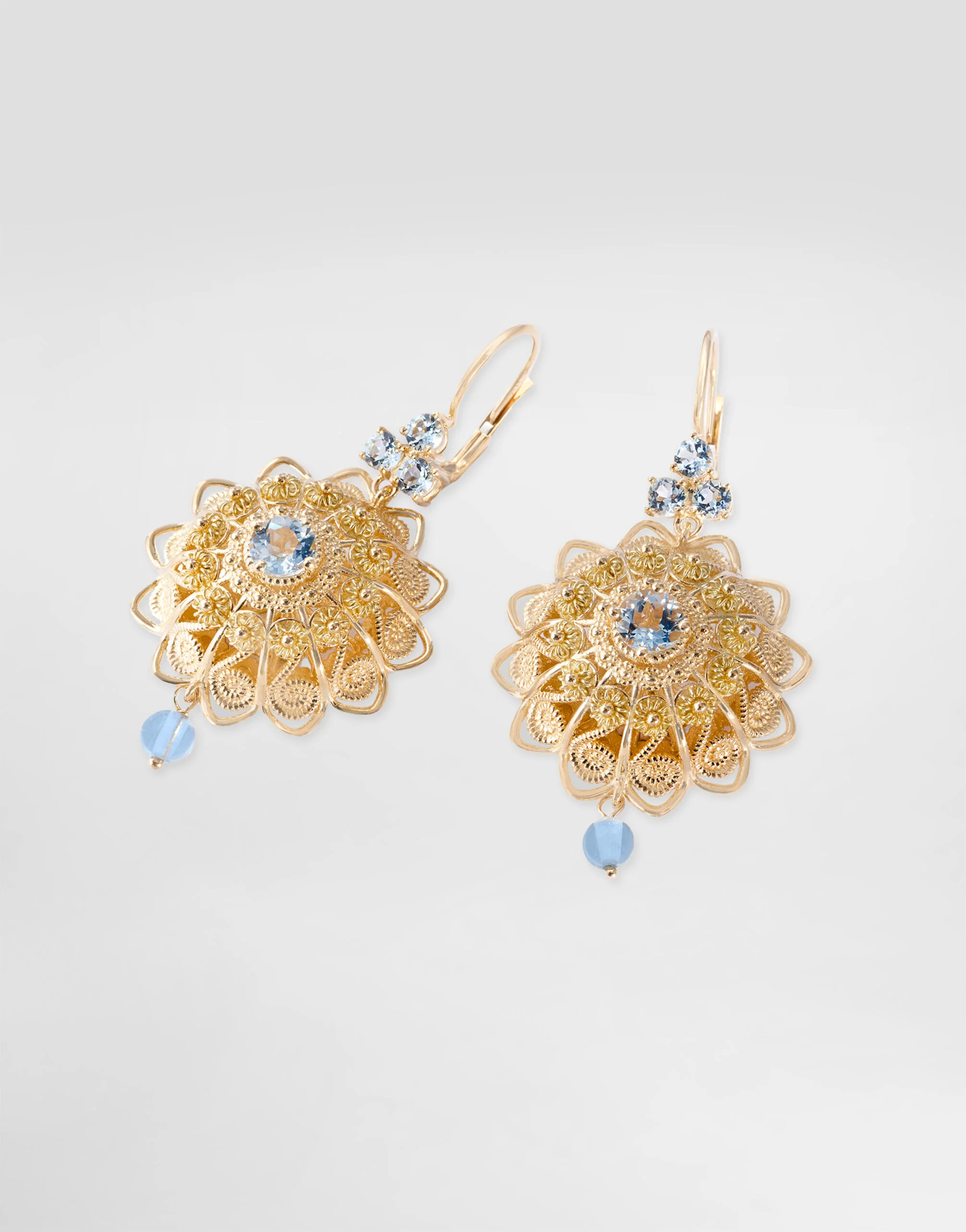 Filigree Earrings 18-carat yellow gold and aquamarines - 1