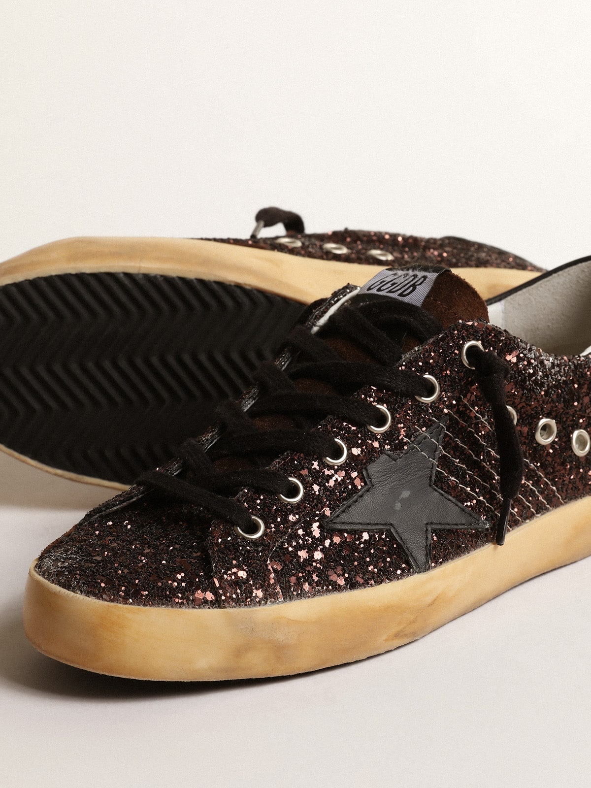 Super-Star in brown glitter with black leather star and heel tab - 3