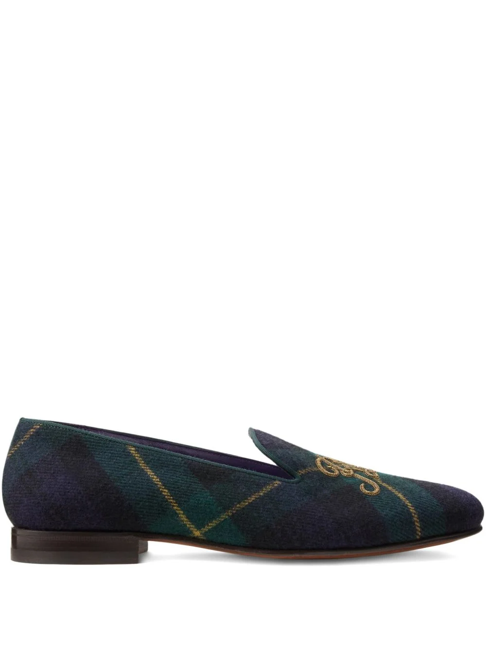 tartan embroidered loafers - 1