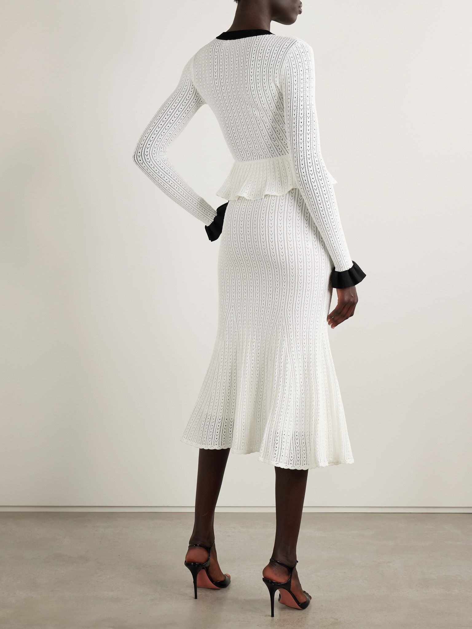 Pointelle-knit peplum midi dress White - 3