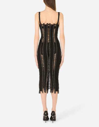 Dolce & Gabbana Charmeuse calf-length dress with laces and eyelets outlook