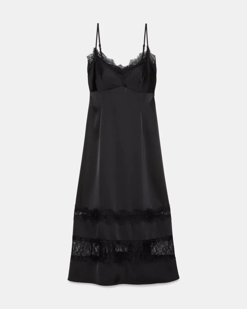 Lace Trim Satin Slip Dress - 1