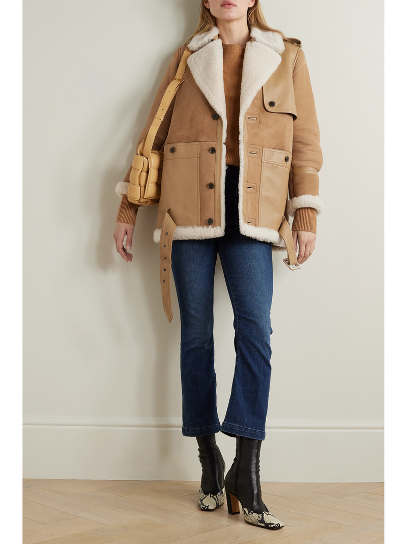 FRAME Belted Leather-trimmed Shearling Jacket outlook