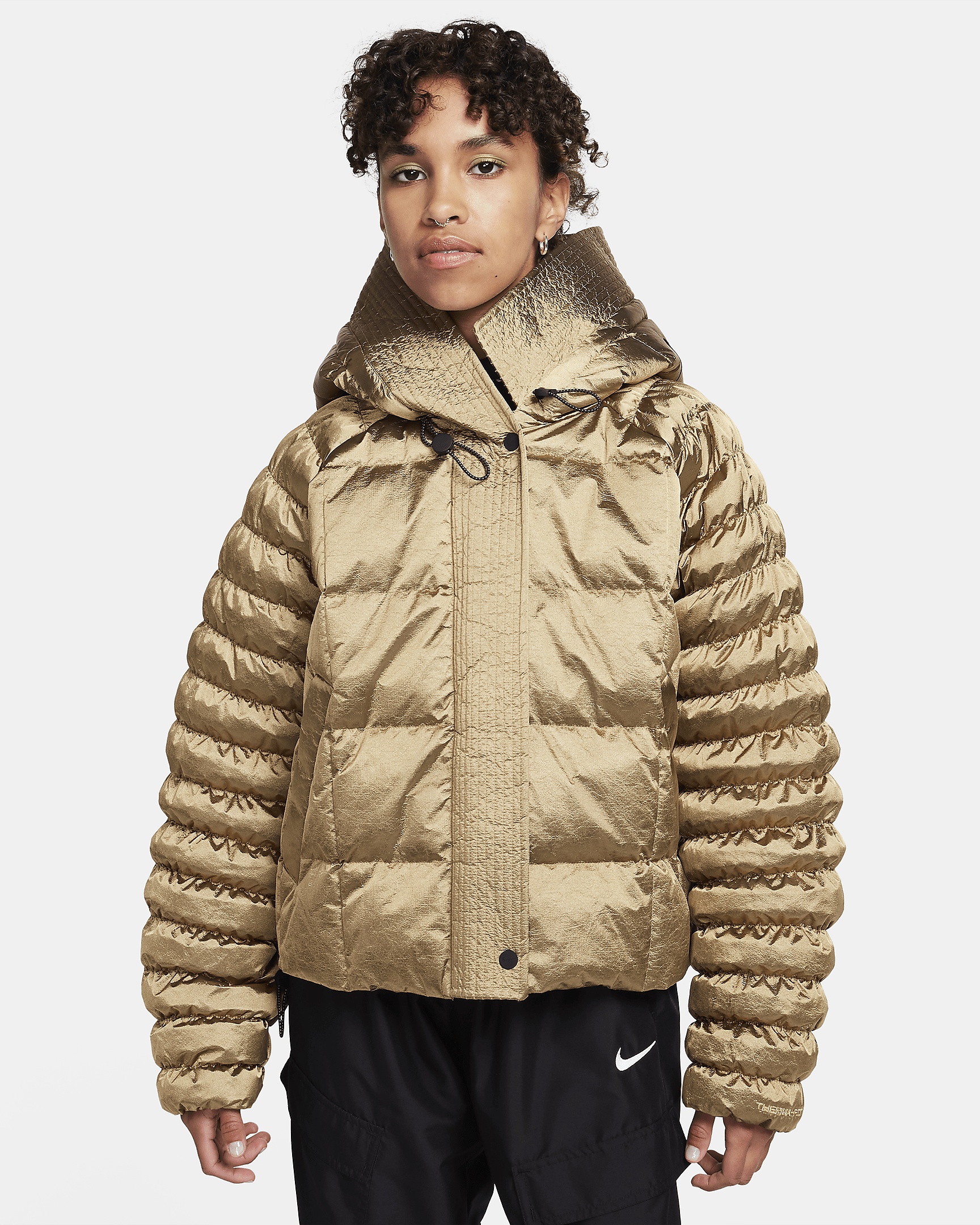 Nike Sportswear Swoosh Puffer Shine PrimaLoft® Women's Therma-FIT Oversized Hooded Jacket - 1