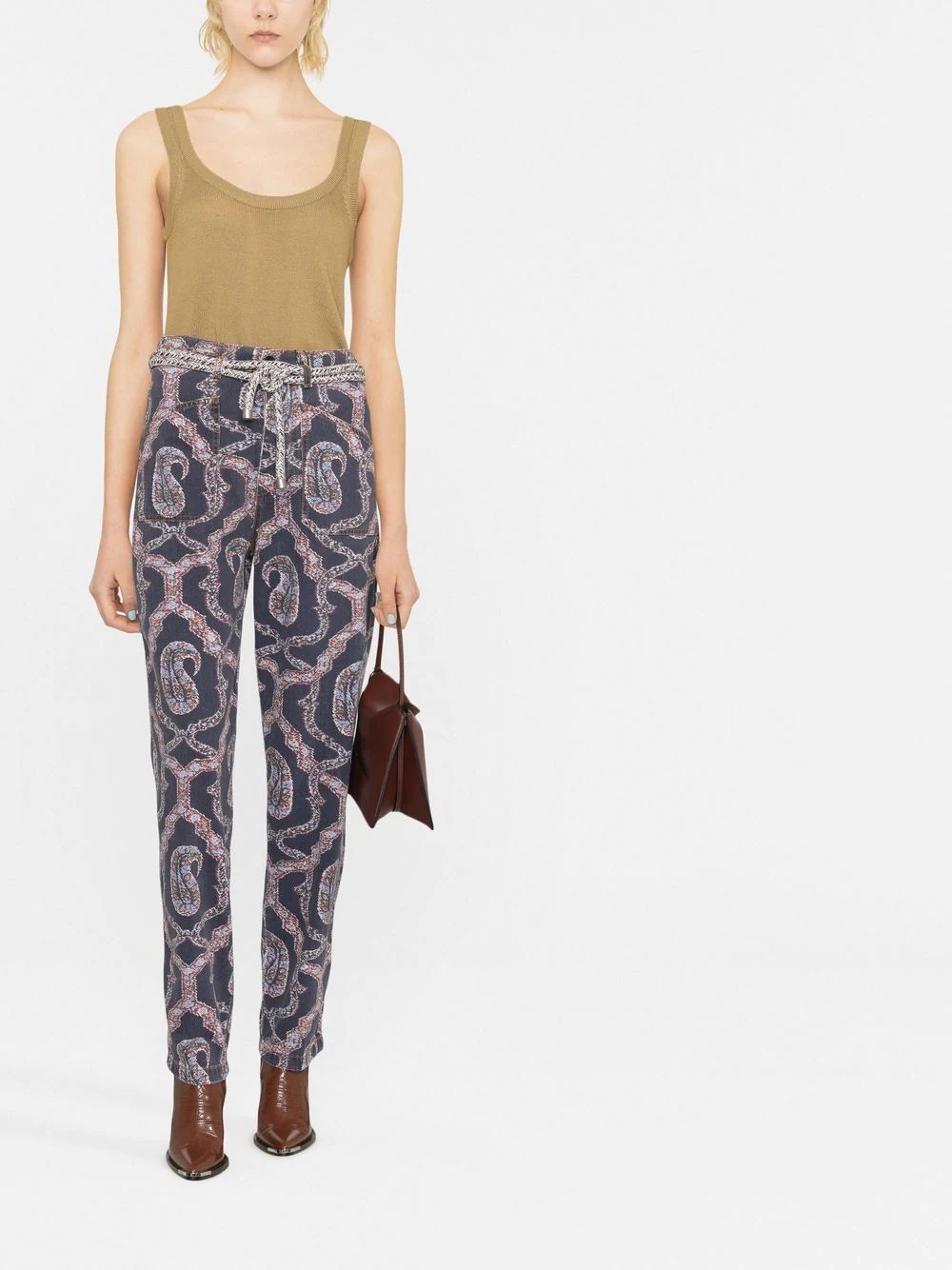 abstract-pattern tapered-leg trousers - 2