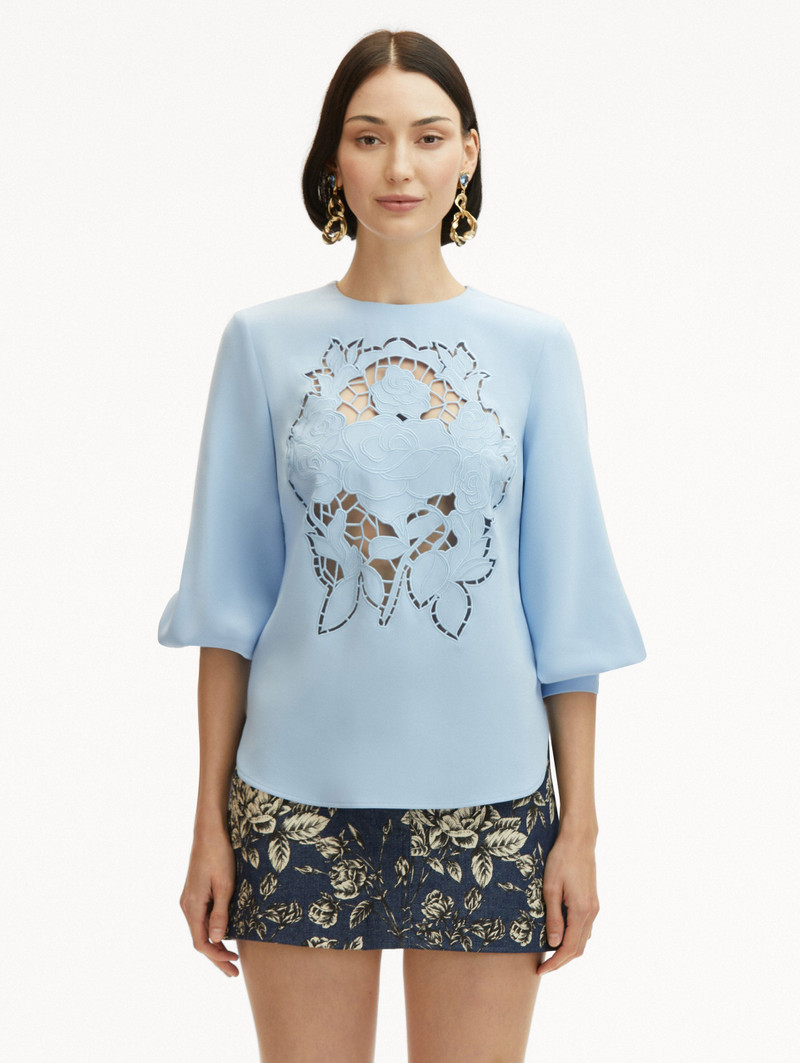 Oscar de la Renta ENGLISH ROSE CUTOUT GEORGETTE BLOUSE outlook