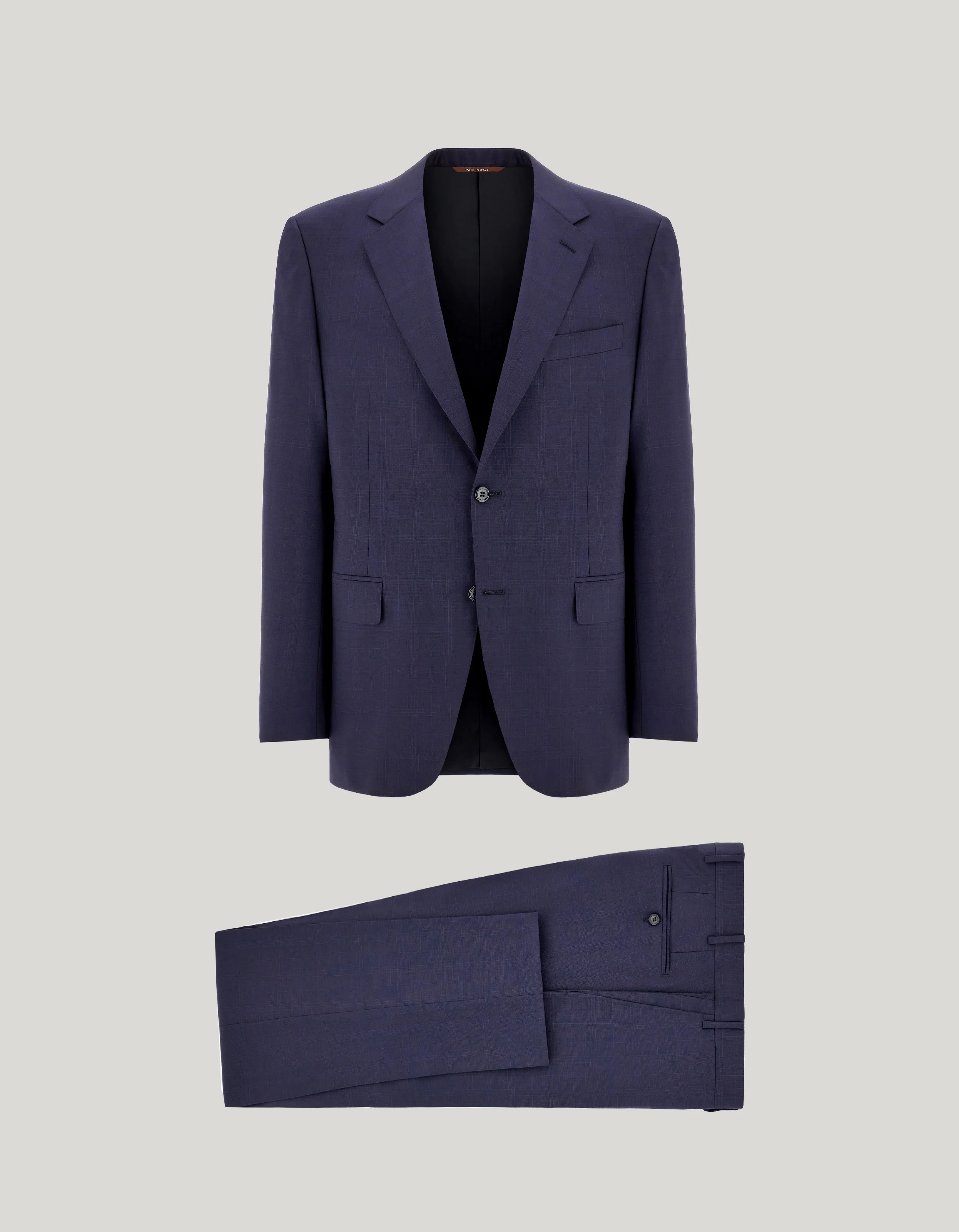NAVY BLUE OVERCHECK WOOL REGULAR-FIT SUIT - 1