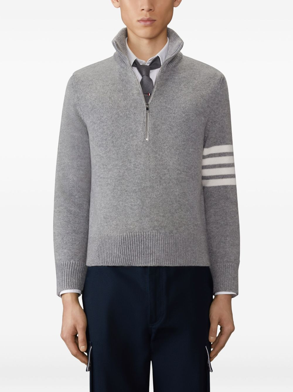 stripe-detail zip-neck sweater - 3