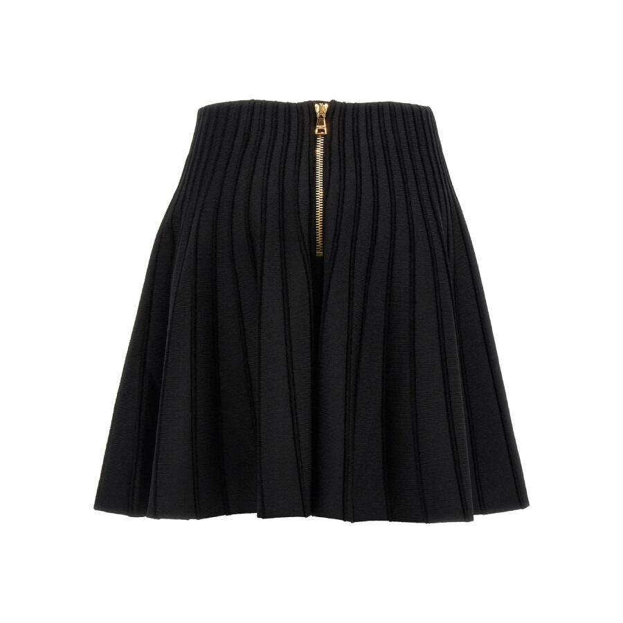 Balmain High-Waisted Ribbed-Knit Mini Skirt - 6