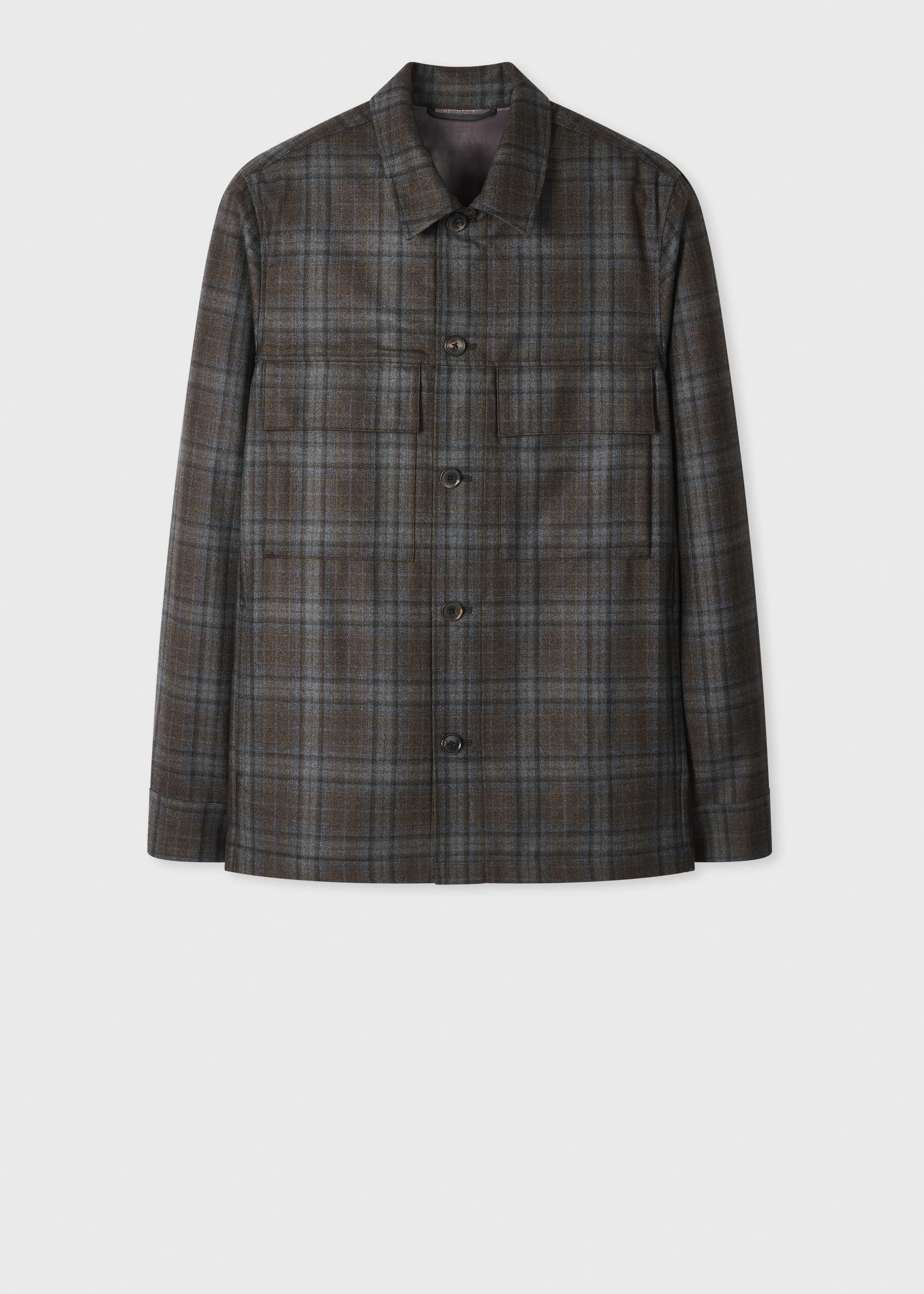 Brown Check Wool Overshirt - 1