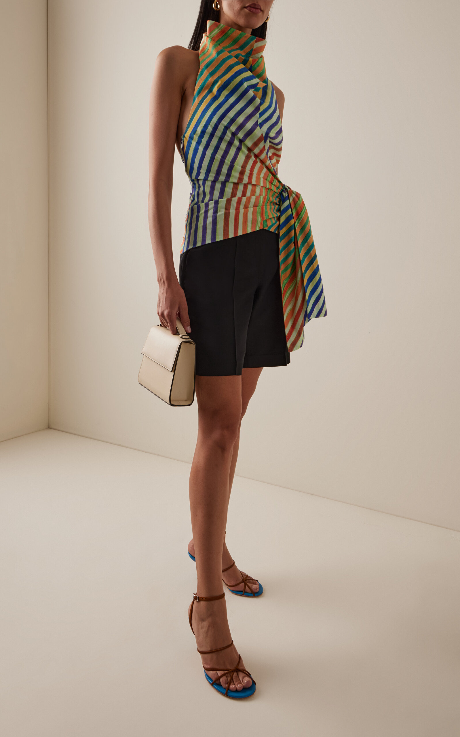 Crayon-Striped Cotton-Poplin Sarong Top stripe - 3