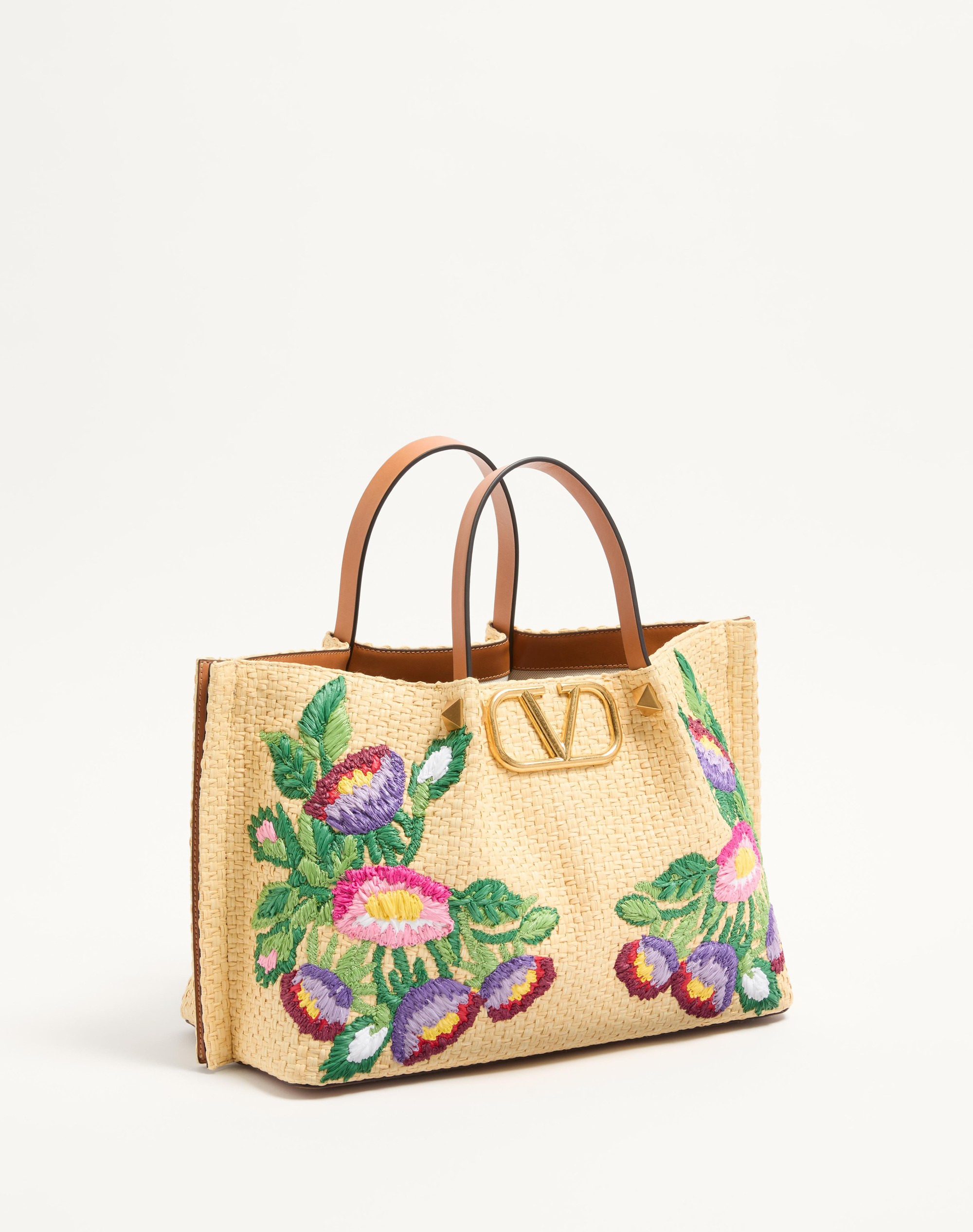 MEDIUM SHOPPING BAG IN SYNTHETIC RAFFIA WITH FLORAL EMBROIDERY - 2