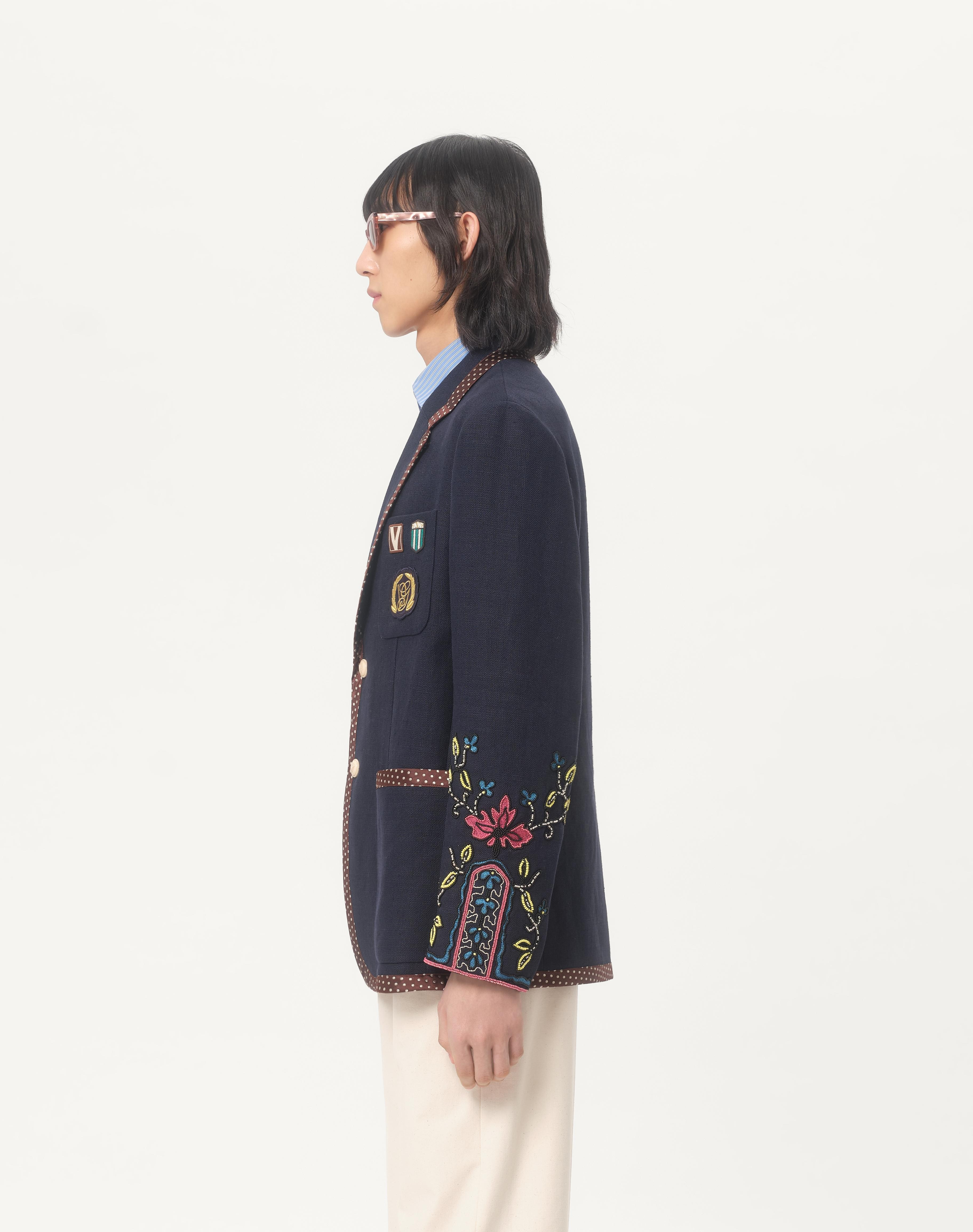 SINGLE-BREASTED LINEN JACKET WITH BEADED EMBROIDERY AND PATCHES - 6