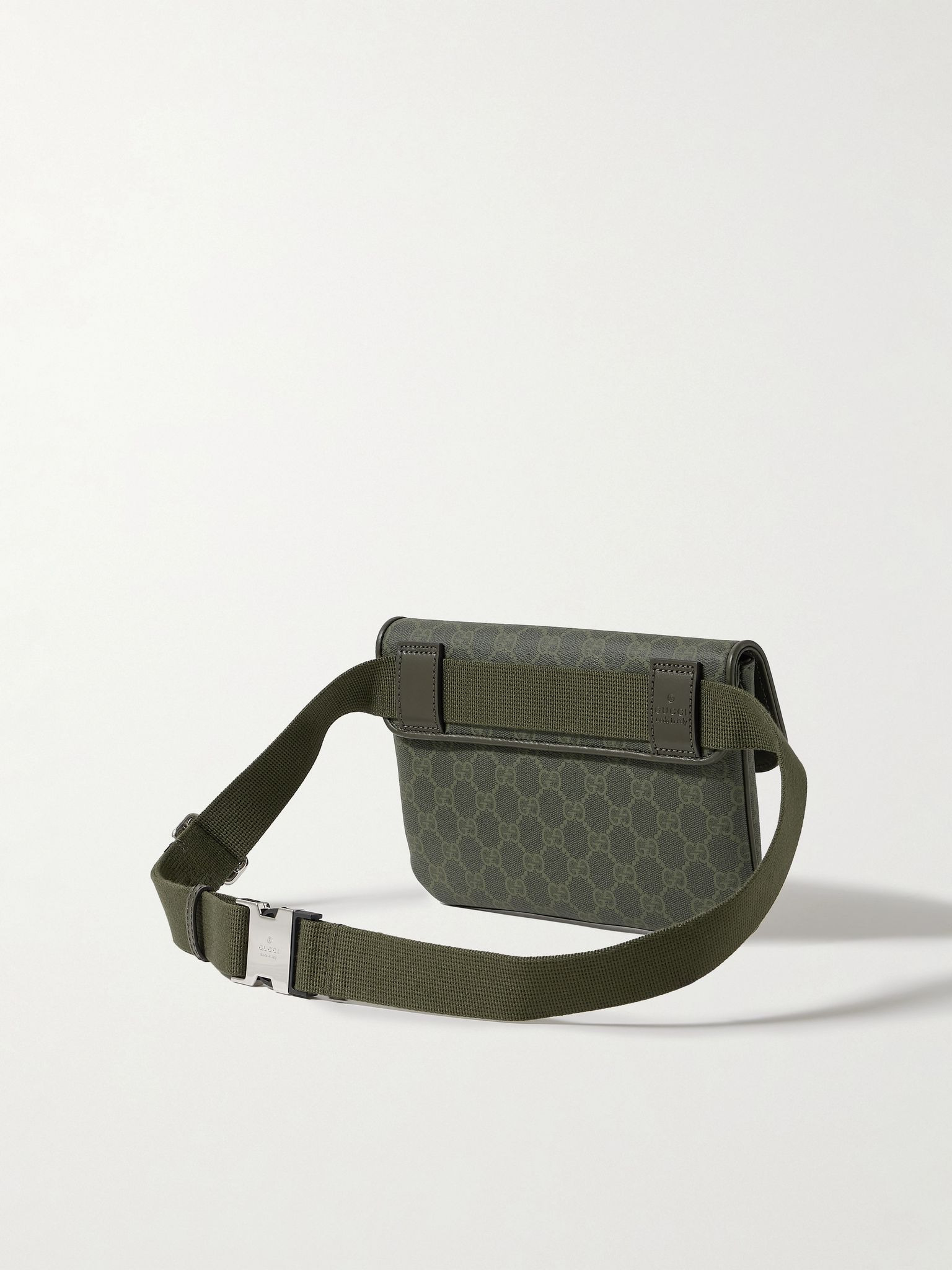 Leather-Trimmed Monogrammed Supreme Coated-Canvas Belt Bag Gray - 3