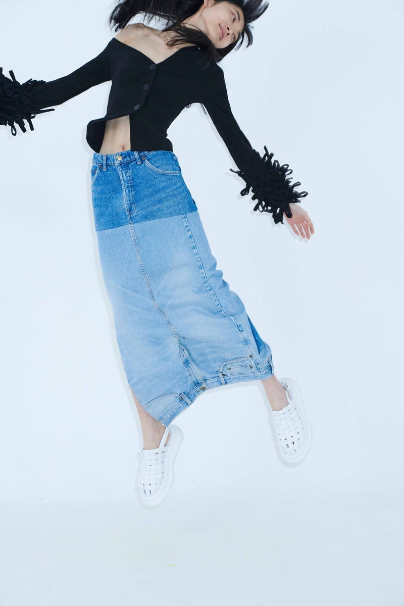 UPCYCLED DENIM MIRROR EFFECT SKIRT BLUE DENIM 11