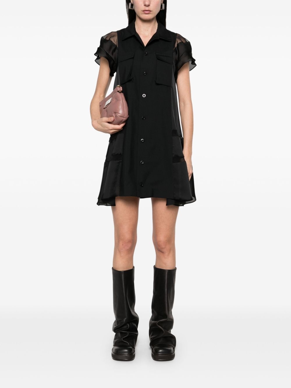 sheer-panels shirt dress - 2